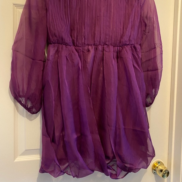 Chiffon Baby Doll Bubble Hem Mini Dress 3/4 Puff Sleeve in Purple NWT MED - Picture 11 of 16